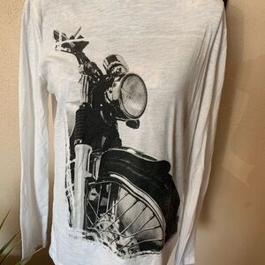 Cherokee White Long Sleeve Tee with Black Motorcycle Print